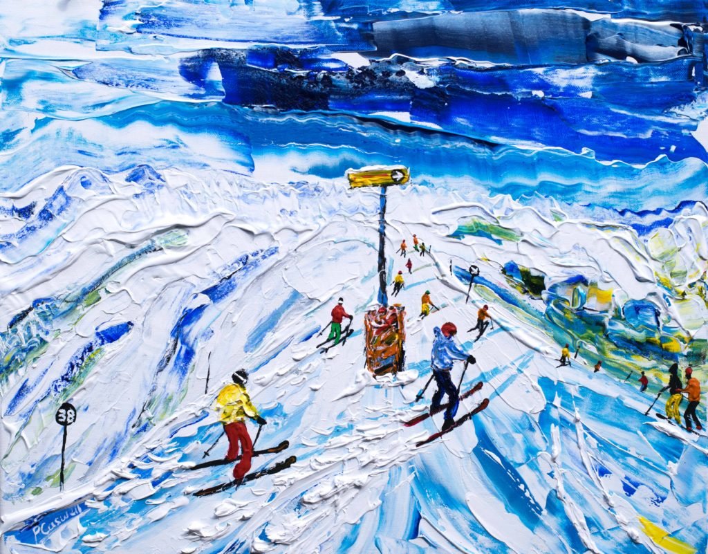 Kitzbuhel Ski Art Painting and Ski Print