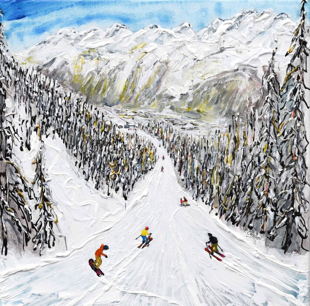 Argentiere Chamonix ski art paintings