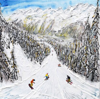 Argentiere Chamonix ski painting and ski print