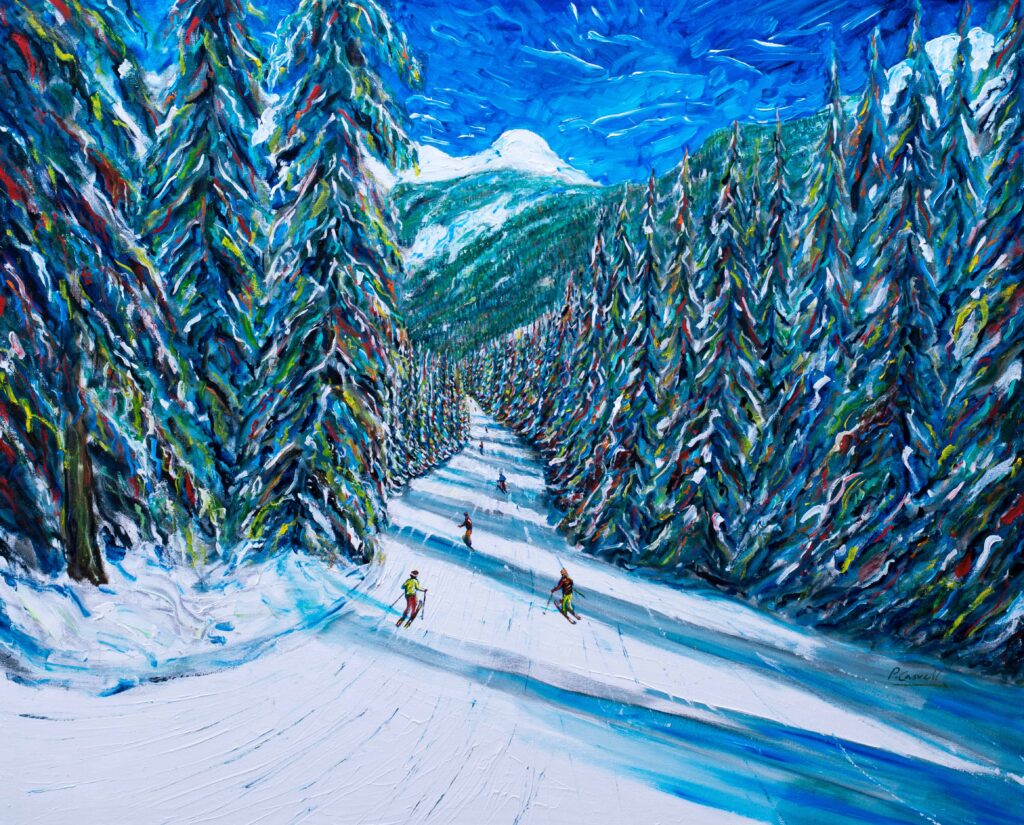 Ski Poster. Portes du Soleil Ski Print Ski Painting French Side Avoriaz, Morzine, Les gets, Torgon, La Chapelle d'Abondance, Saint Jean d'Aulps, Montriond and Abondance.