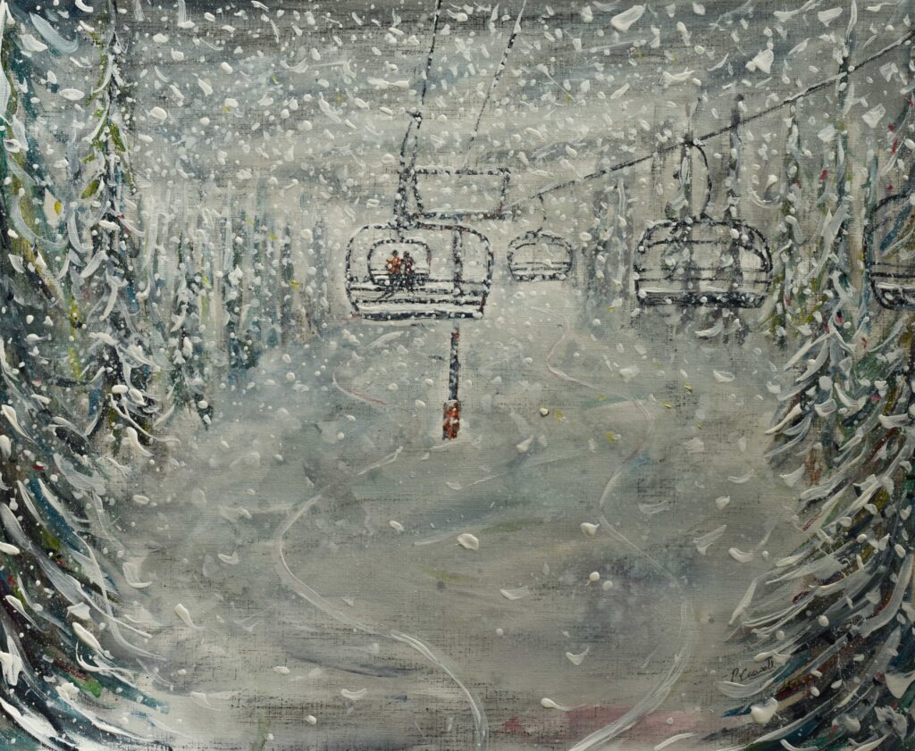 Ski Chair Lift Painting in a snow storm
