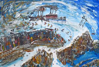 Jackson Hole ski art print corbets and Big Red Tram