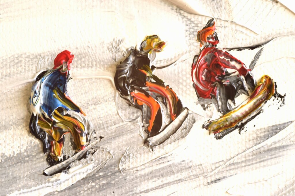 Snowboarder ski art painting in detail