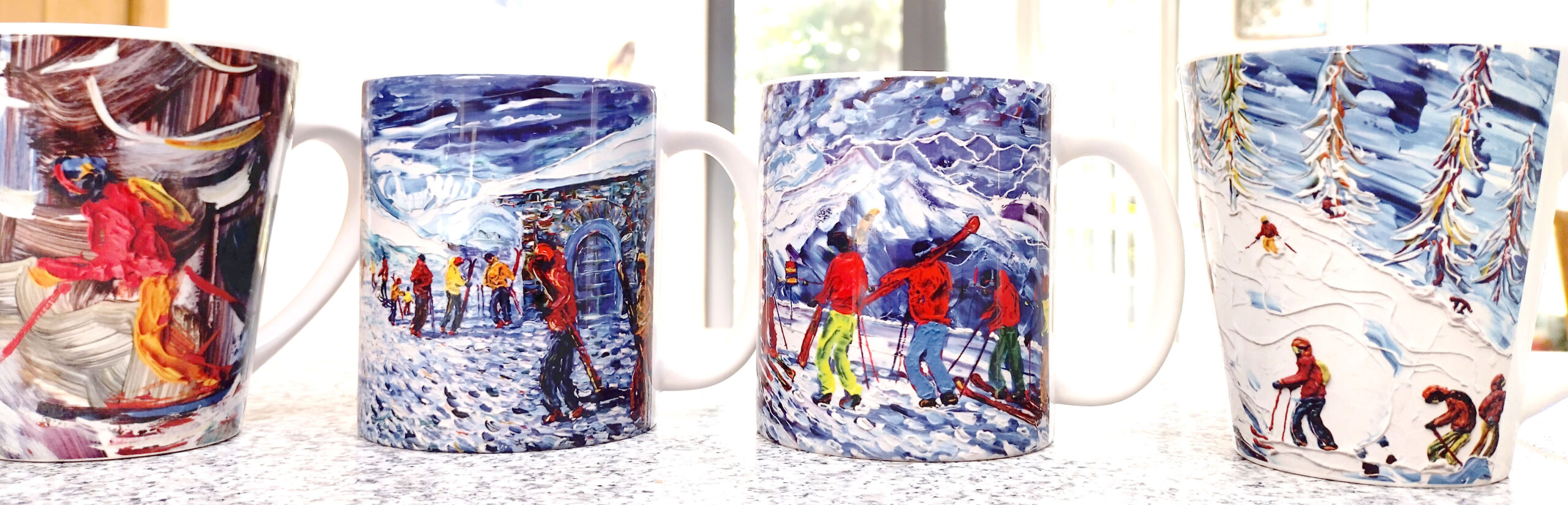 Ski Mug and skiing mugs of ski paintings
