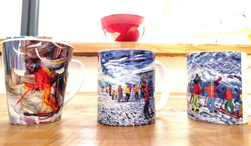 Ski Mug and skiing mugs of Pete Caswell's ski paintings