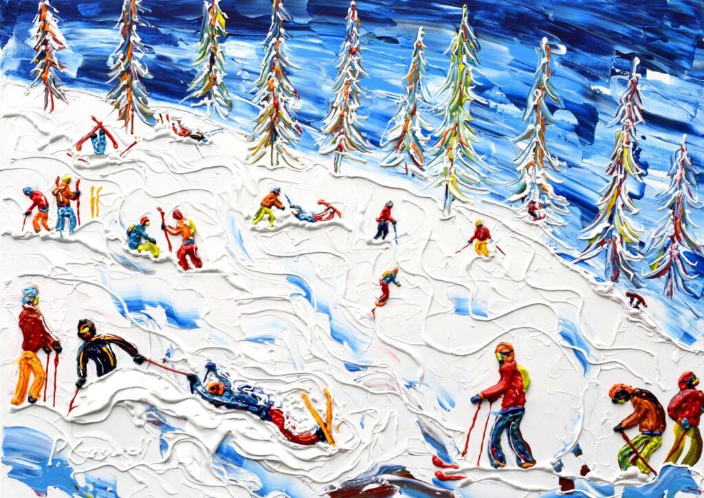 Ski Art Paintings on a fresh powder morning in carnage