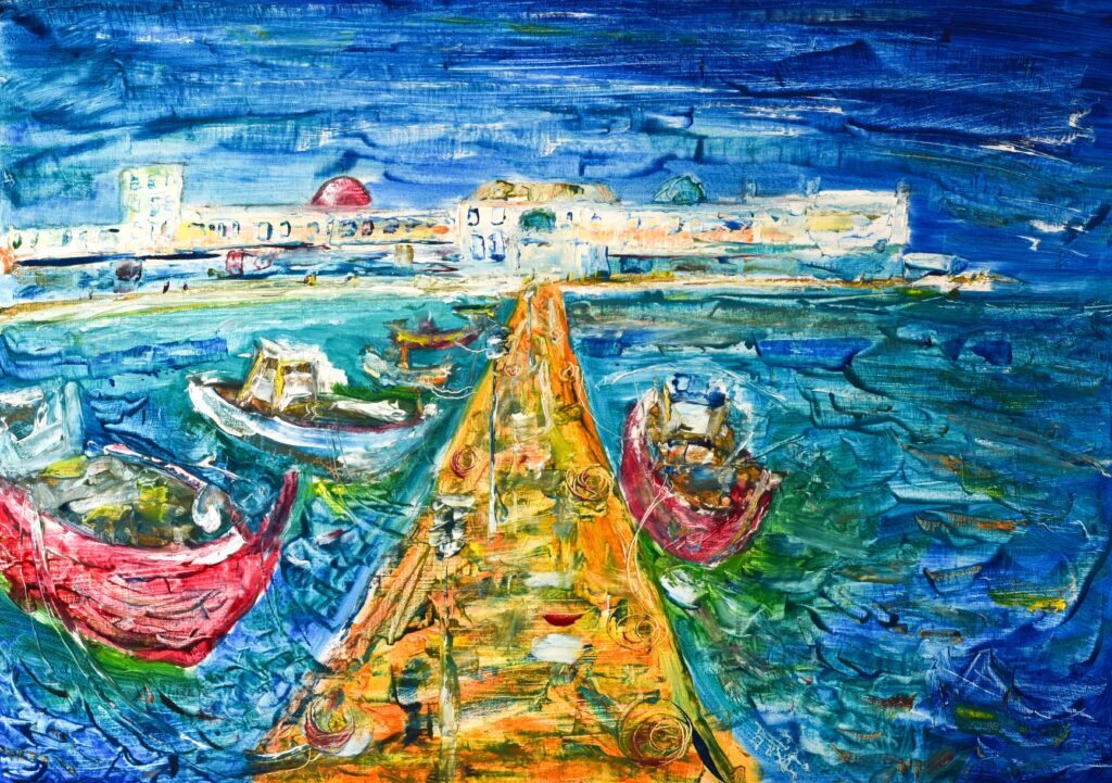 Mykonos Art Painting. Island in Mediterranean Greece.