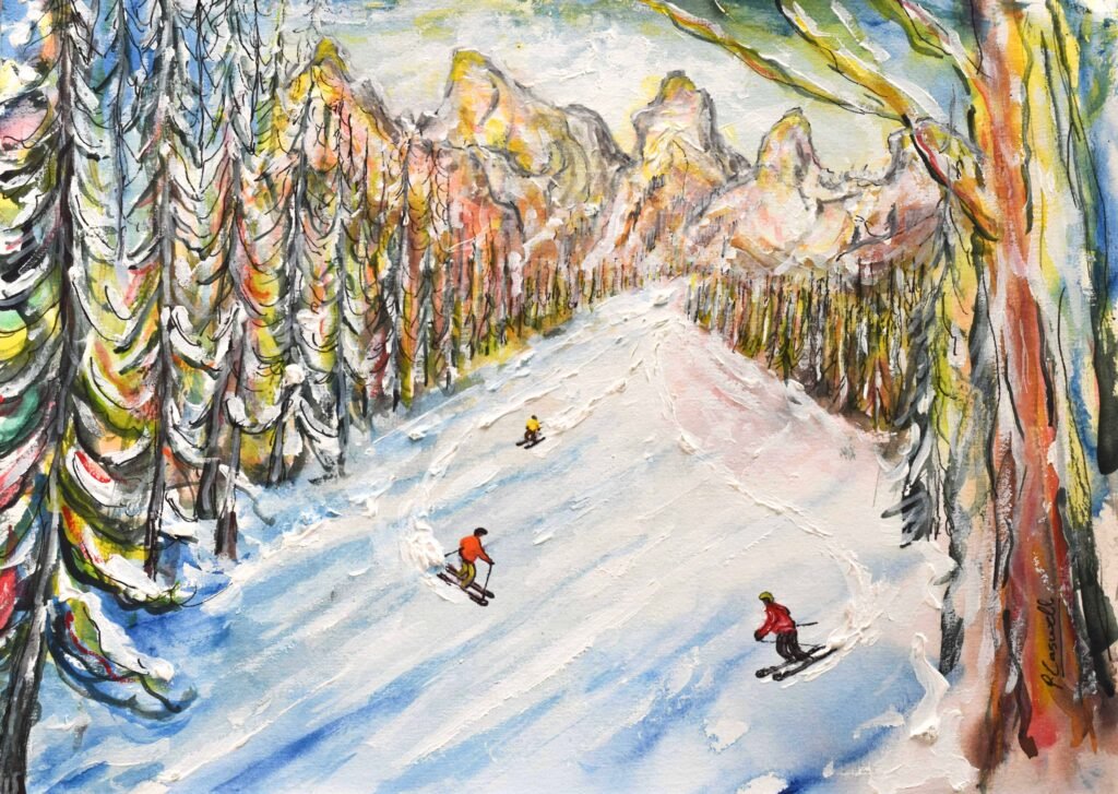 Cortina Dolomites Ski Art Paintings 