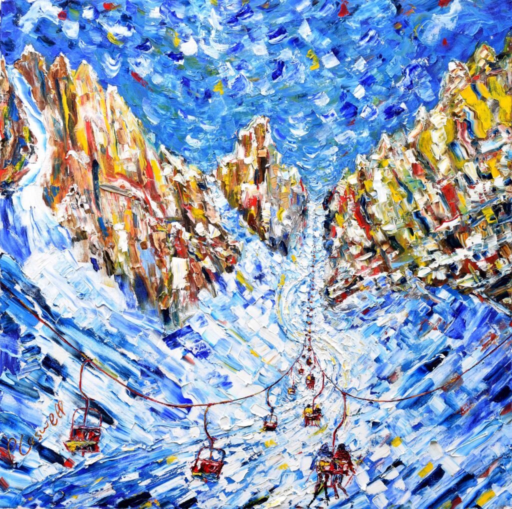 Cortina ski prints and ski art paintings of Italian Dolomites 